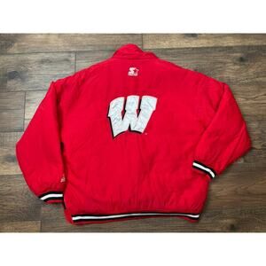 Vintage Wisconsin Badgers Starter Jacket Embroidered Red 1/4 Zip Size Large